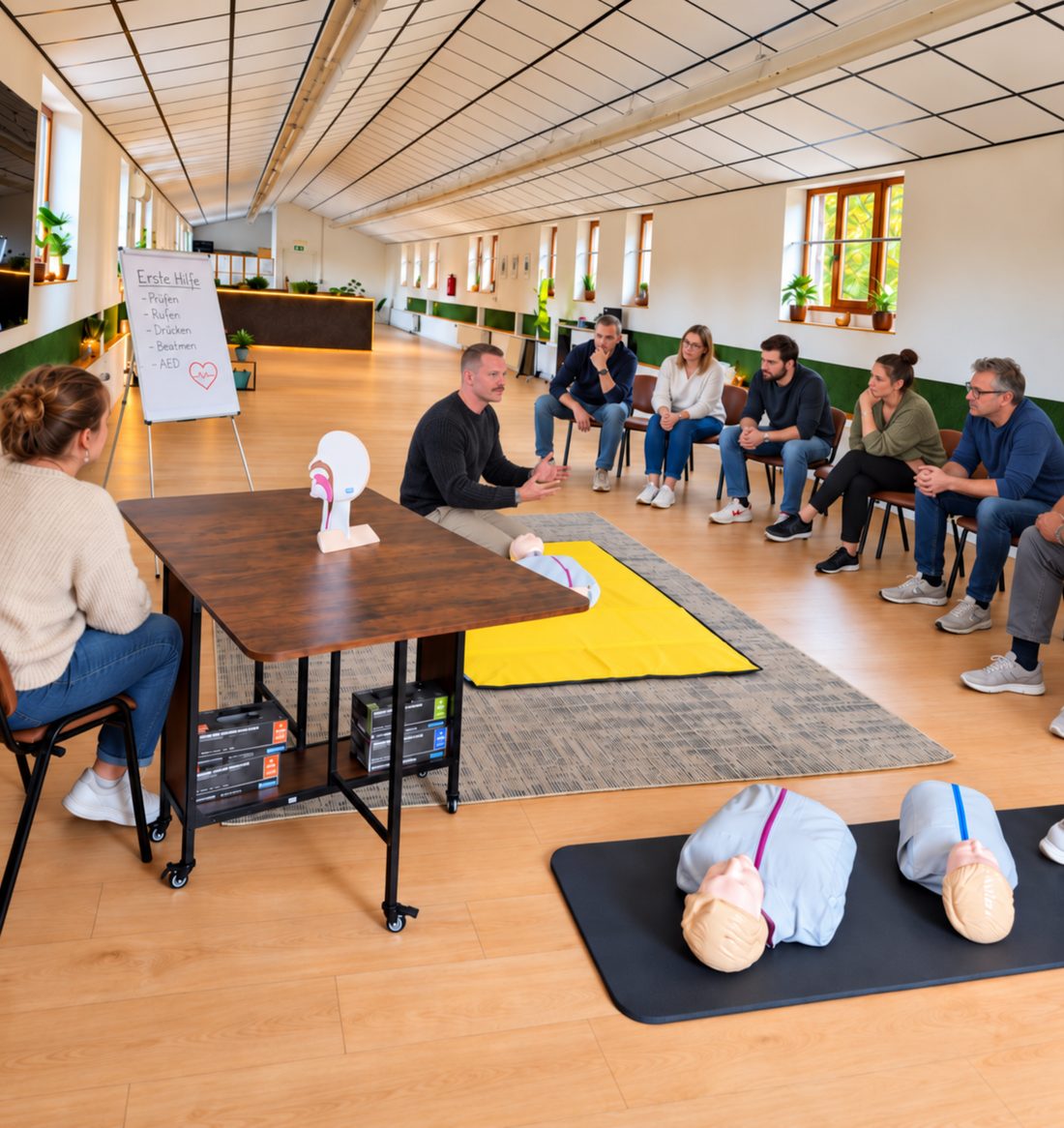 Erste Hilfe Kurs in Lingen: Gruppe im Schulungsraum von Safety Angels